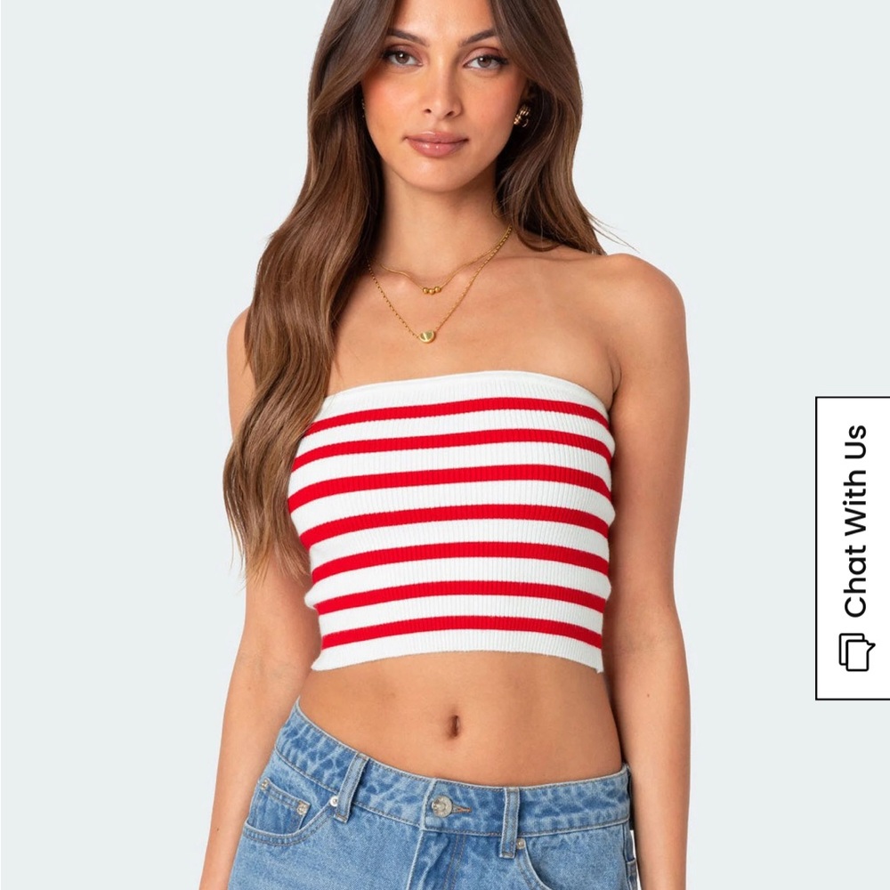 Edikted Red and White Striped Tube Top